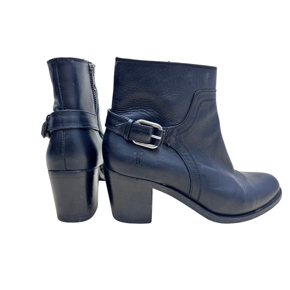Frye Leather Ankle Boots Women 7.5B‎ Black Excellent Buckle Block Heel 3474167